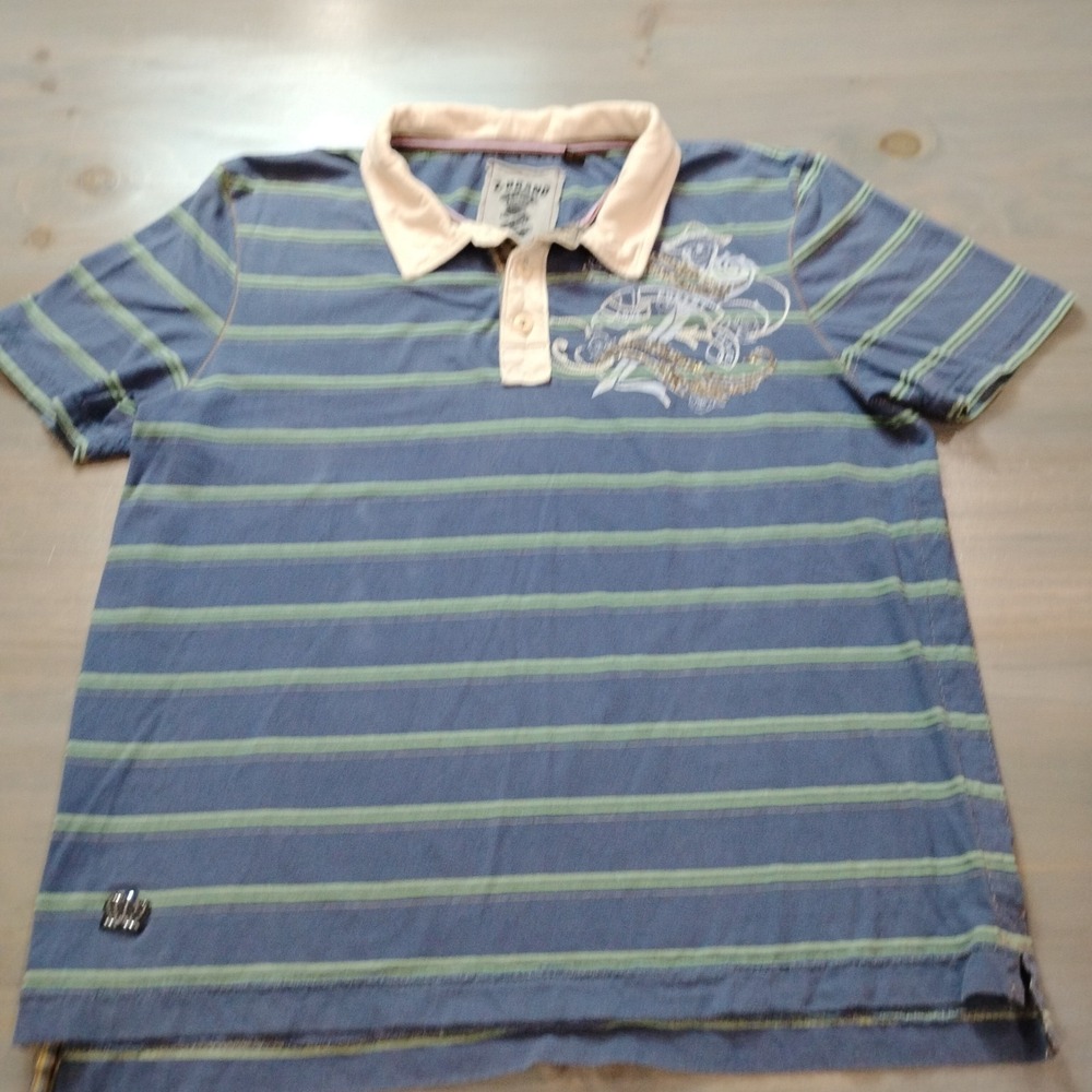 Vintage Z Brand Mens XXL Polo Blue Green Stripes Y2K Embroidered Logo SoCal US